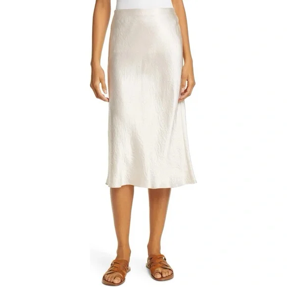 Vince Slip Midi Satin Skirt Size XL Ivory Off White Minimalist 90s Acetate - Picture 2 of 12